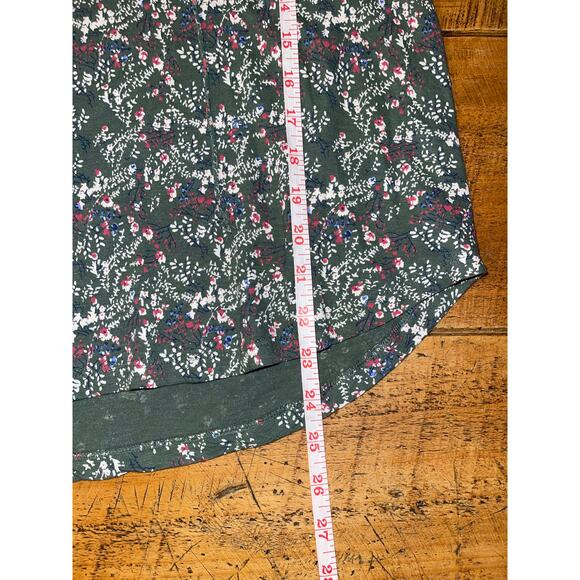 Womens‎ Lucky Brand Olive Green Floral Sheer Cap Sleeve Blouse Size L - Picture 7 of 8